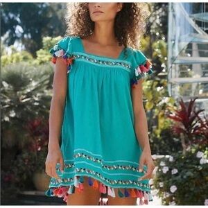 Mer St. Barth Sandrine Dress S Square-Neck Tassel Mini Swim Cover‎ Anthro